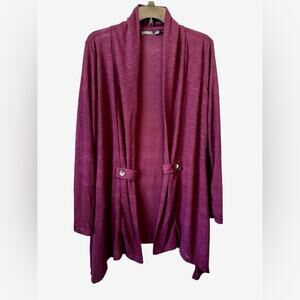 CURE. Burgundy Asymmetrical Open Front Long Cardigan Knit Sweater Women’s XL
